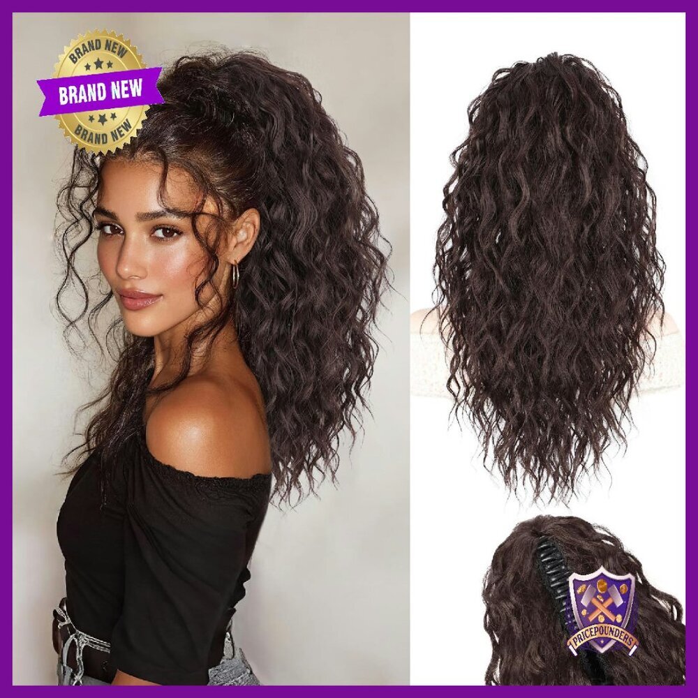 18" Curly Wavy Ponytail Extension Clip-On Synthetic Hair Piece
